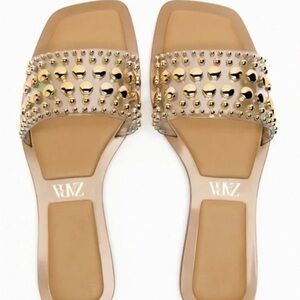 Zara Gold and Tan Woven Sandals